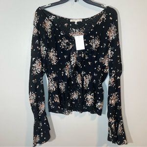 See the Shades Black Floral Wrap Blouse Size L